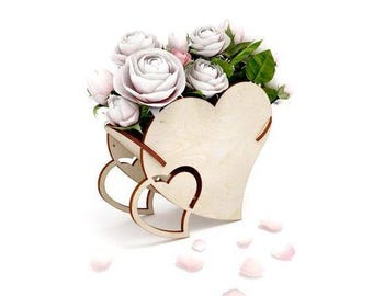 Heart Shaped Flower Box SVG, Romantic Floral Laser Cut Template, Wedding Centerpiece, Anniversary Gift, Valentine Decor Vector
