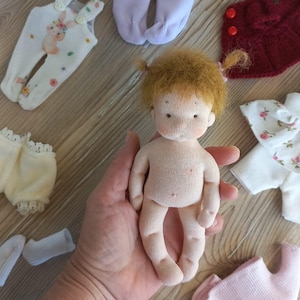 Handmade 6.2 inch / 16 cm Waldorf Doll Girl – Organic Natural Toy with Removable Clothes
