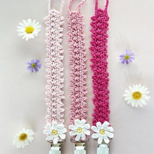Daisy dummy chain crochet pattern, pacifier clip [PATTERN ONLY]