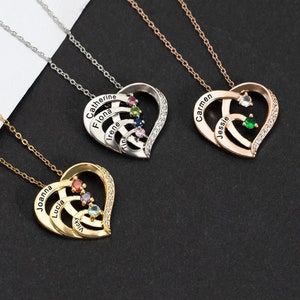 Customized Engraved Name Necklace with Birthstone, Mother&#39;s Day Necklace Gift, Family Jewelry Gift, Heart Name Necklace, Best Birthday Gift