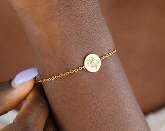 Engraved Tiny Birth Flower Bracelet, Dainty Birth Flower Bracelet, Flowers Memorial Gift, Bridesmaid Gifts, Birth Month Bracelet for Women