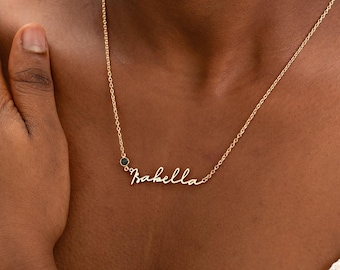 Custom Name Necklace with Birthstone, Birthday Gift for Her, Personalized Gold Name Necklace, Gift for Mom, Name Jewelry, Graduation Gifts