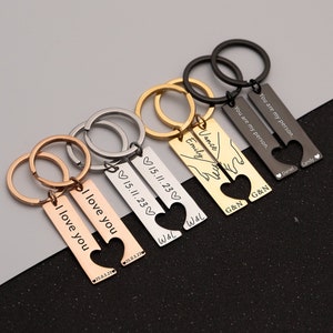 Couple Keychain Set Heart, Personalised 2 Pcs Matching Couple Keyring, Gift for Him Her, Engraved Keychain, Customised Keychain ,Bag Tags