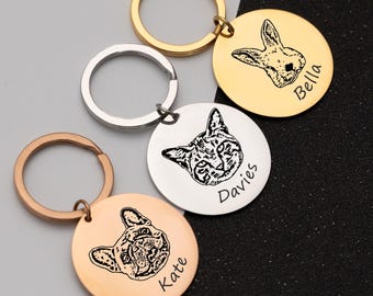 Engraved Pet Portrait Keychain,Custom Dog Photo Keyring with Name,Cat keychain Gift for Her/Mum/Grandma,Personalized Pet Lover Memory Gift