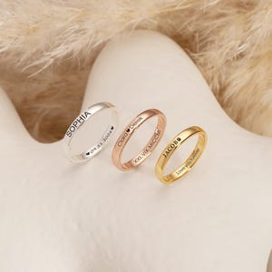 Custom Stacking Ring, Dainty Name Ring, 14K Planted Gold Ring, Hidden Message Ring, Gift for Women, Both Sides Engraved Band Ring, Mom Gift
