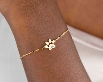 Engraved Paw Print Name Bracelet, Dainty Paw Print Bracelet, Custom Pet Name Bracelet, Keepsake Gift, Gift for Pet Lovers, Dog Memorial Gift