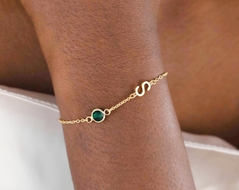 Custom Letter Bracelet with Birthstone, Initial Birthstone Bracelet, Bracelet for Sister, Personalized jewelry, Friendship Bracelet for Her