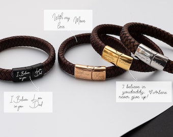 Birthday Gift for Him,Handwriting Leather Bracelet,Personalized Mens Genuine Leather Bracelet,Man&#39;s Secret Message Bracelet,Fathers Day Gift