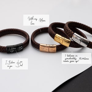 Birthday Gift for Him,Handwriting Leather Bracelet,Personalized Mens Genuine Leather Bracelet,Man&#39;s Secret Message Bracelet,Fathers Day Gift