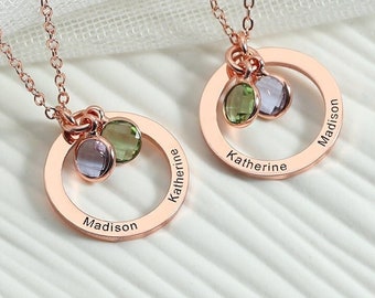 Costom Name Necklace with Birthstone,Engraved Family Name Necklace,Custom Jewelry,Personalized Birthday Gift for Her,Mother's Day Gift