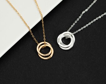 Custom Engraved Family Name Necklace, Interlocking Circle Kids