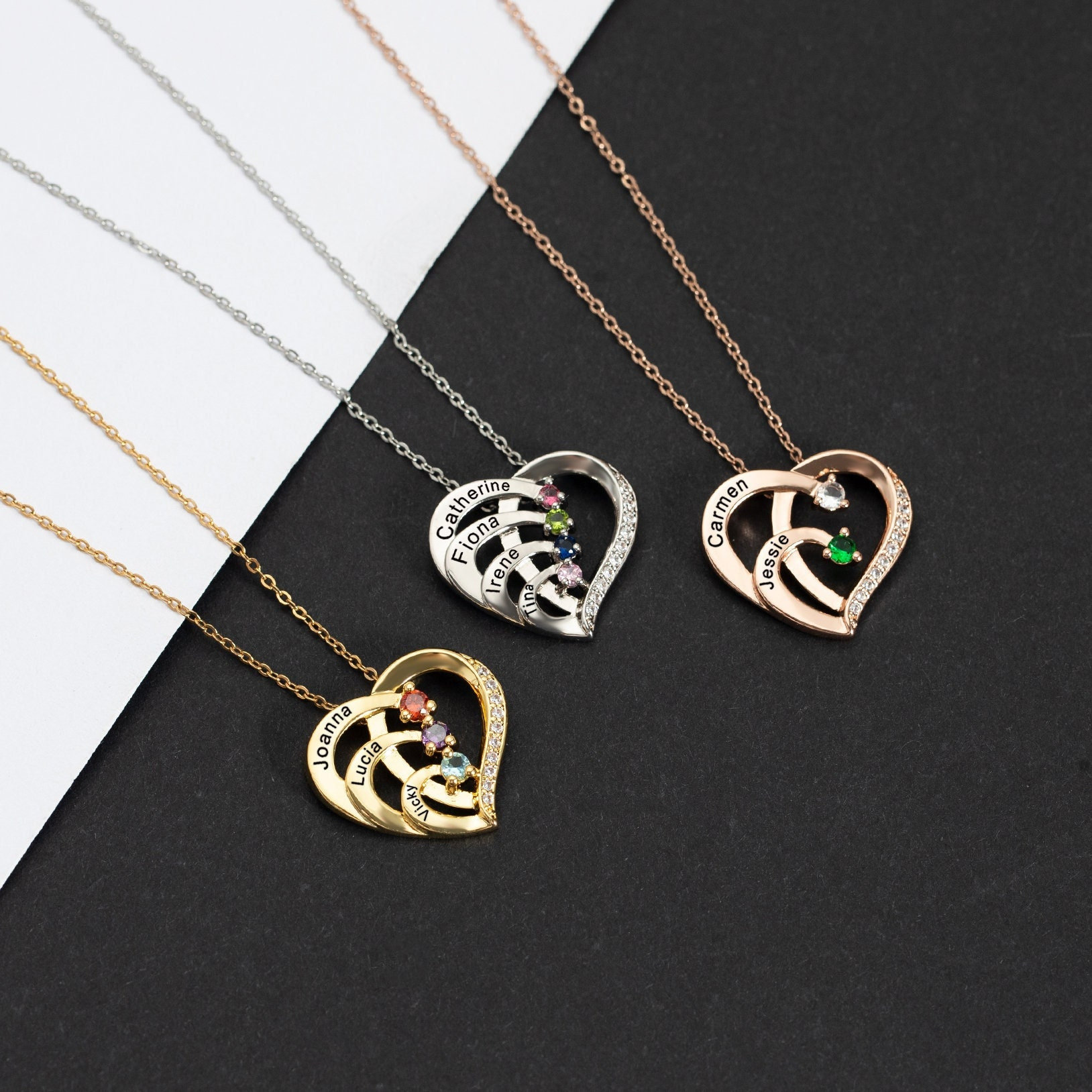 Birthstone Necklace, Family Mothers Day Necklace With Names And