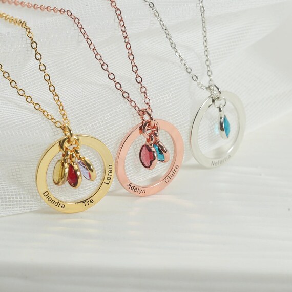 Personalized Circle Name Necklace With Birthstone custom