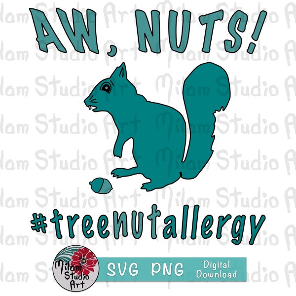 Nut Allergy Bundle, Food Allergy, Allergy Sticker, Tree Nut SVG, Tree Nut PNG, Allergy Clip Art,  Squirrel, Digital Download