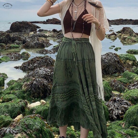 Y2K Green Fairycore Long Skirt Fairy Grunge Boho Aesthetic Etsy Canada