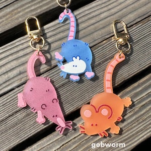 Opossum Mouse Shrew Acrylic Keychain | Cute Rodent Frosted Charm Pendant