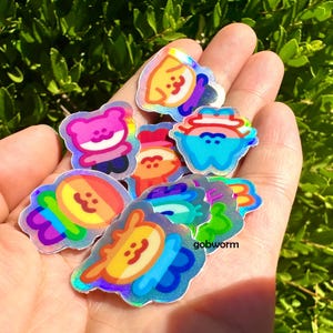 Mini Queer Creature Stickers | Holographic Cute Animal Rainbow Queer Gay Trans Nonbinary Lesbian Pan Bi Aroace Intersex Waterproof Decal