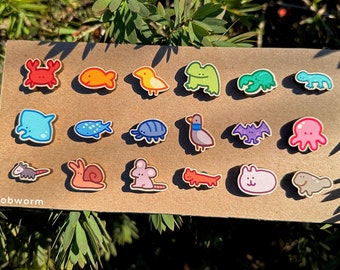 Wooden Animal Pins | Cute Creature Badges Funny Cartoon Gifts Set