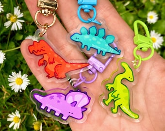 Dinosaur Acrylic Keychain | Cute Dino Clear 1 inch Double-sided Charm Pendant