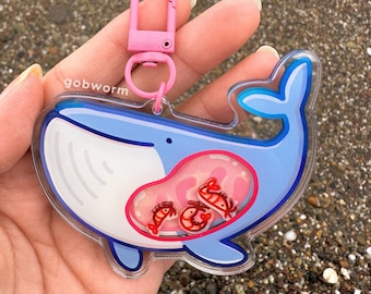 Whale Shaker Charm | Silly Marine Biology Eating Krill 3D Double Sided Acrylic Keychain
