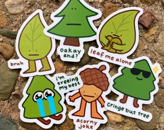 Forest Pun Stickers | Funny Meme Acorn Tree Leaf Waterproof Vinyl Stationery