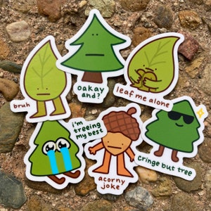 Forest Pun Stickers | Funny Meme Acorn Tree Leaf Waterproof Vinyl Stationery
