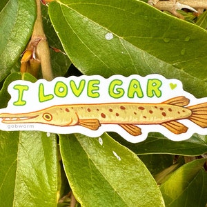 I Love Gar Sticker | Silly Fish Bumper Sticker Waterproof Decal ...