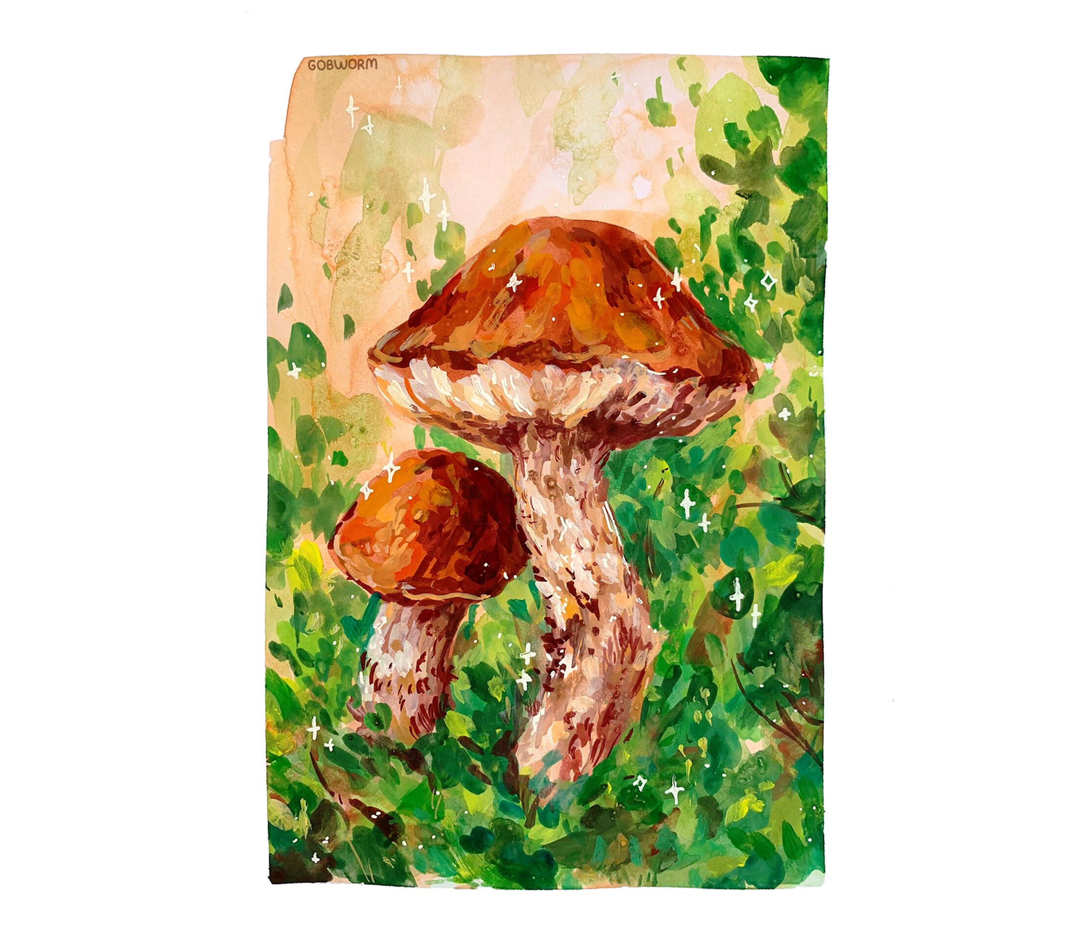 Orange Mushroom Gouache Painting Print 5x7 Nature Watercolor - Etsy