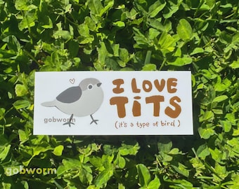 Adesivo per paraurti "I love Tits" / Adesivo impermeabile per cancelleria con gioco di parole con uccellino sciocco