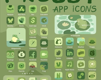 Icone dell'app Frog / Tema Cottagecore disegnato a mano (iOS e Android) (download digitale)