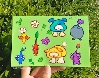 Foglio di adesivi Pikmin / Adesivi impermeabili per videogiochi con creature carine, regalo di cancelleria