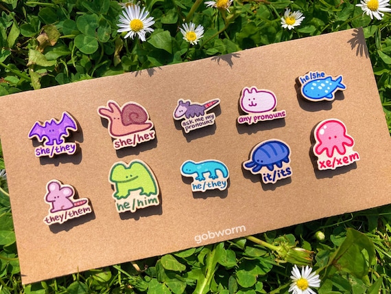 Wooden Animal Pronoun Pins | Maple Veneer, Star Backing, Mix and Match