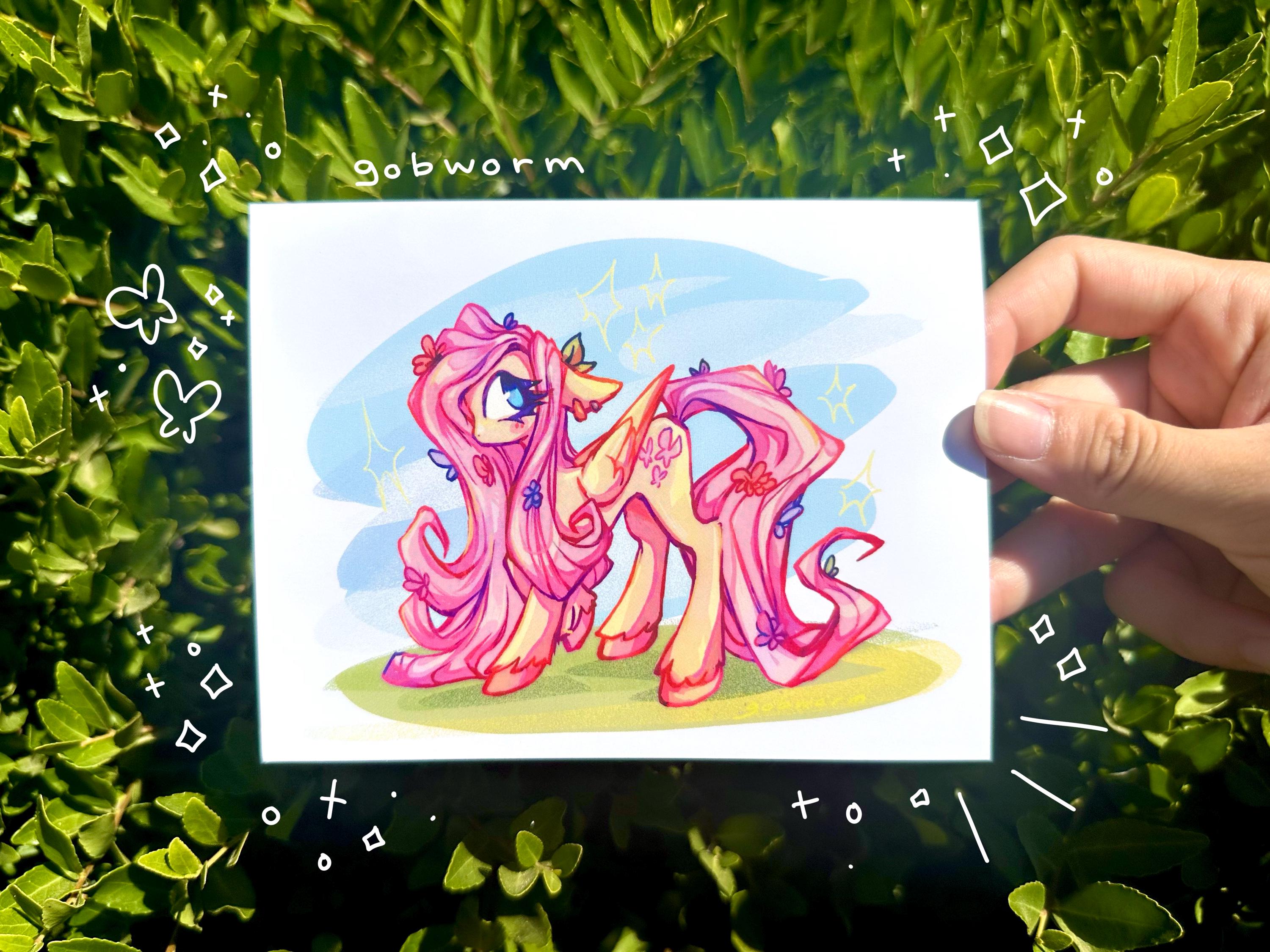 Fluttershy Pony Print | Cute Illustration Wall Art (4.2x5.5