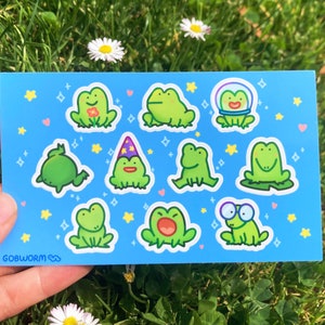 Frog Mini Sticker Sheet | Cute Cottagecore Animal Froggy Toad Waterproof Decal Stationery