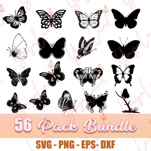 56 Layered Butterfly Icon SVG Bundle pour Cricut, papillon eps, papillon dxf, papillon png