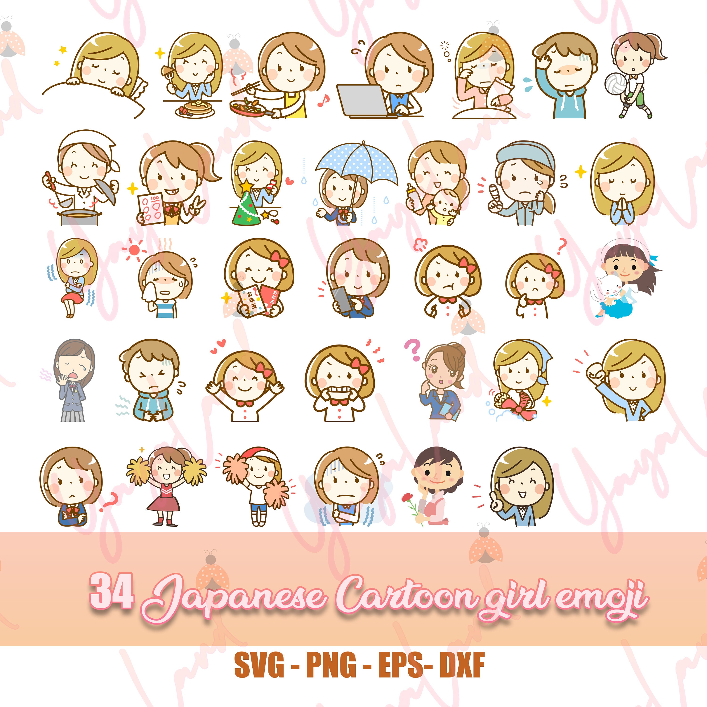 47 Japanese Cartoon Girl Emoji SVG Files for Cricut Cute Etsy