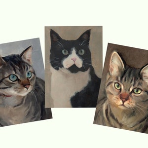 Set of Three Fine Art Cat Postcard  | Animal Postcards for Framing | Tuxedo Cat | Tabby Cat