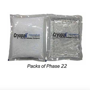 May include: Two Cryopak cold packs, one white and one clear, with the text "Cryopak a TCP Reliable Company" on each. Packs of Phase 22.