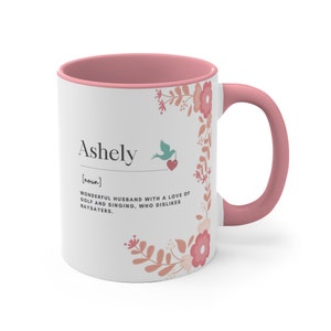 Gepersonaliseerde mok naamdefinitie: aangepaste betekenis cadeau Pink
