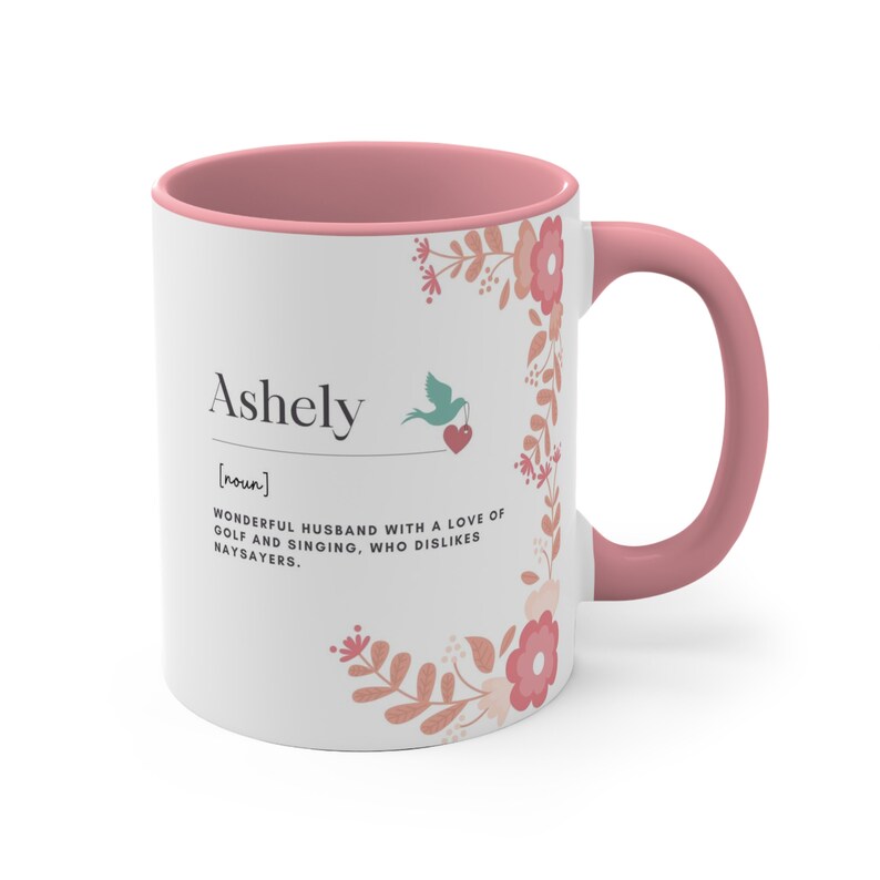 Gepersonaliseerde mok naamdefinitie: aangepaste betekenis cadeau Pink