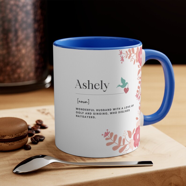 Gepersonaliseerde mok naamdefinitie: aangepaste betekenis cadeau Blue