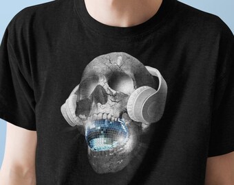 Skull Shirt, Urban Skull With Headphones Shirt, DJ Hip Hop Graphic Tee, Music T-Shirt, Skull Graphic Tess, Gothic Horror Gifts, Halloween
