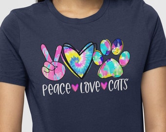 Peace Love Cats Shirt Gift for Cat Lovers, Cute Cat Shirt, Cat Mom T-shirts, Retro Peace Love Felines, Hippie Cat Shirt, Cat Gifts For Her