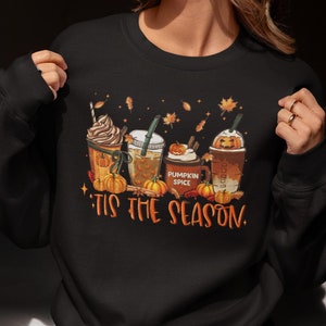 Coffee Sweatshirt, Tis The Season, Pumpkin Spice Latte Halloween Sweater, Iced Coffee Drink, Cappuccino, Fall Shirt, Funny Coffee Lover Gift