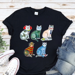 Halloween Horror Cats, Horror Movie Cat Shirt, Halloween Shirt, Halloween Tees, Funny Cat T-Shirts, Funny Animal Tee, Horror Gifts For Her