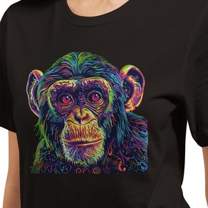 Majestic Ape Chimpanzee Shirt, Vibrant Wild Animal Lover Tee, Psychedelic Monkey Face T-Shirt, Wildlife Primate Art, Nature Lovers Gifts