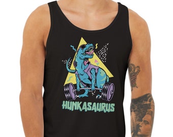 Funny Dinosaur Gym Tank for Weightlifting, Funny Fitness Training Tee, Dinosaur Workout Tanks, Hunkasaurus Workout Tee, Dinosaur Gym Shirt