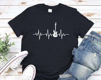 Guitar Heartbeat Shirt, Music T Shirt, Music Lover Shirt, Rock & Roll T-Shirt, Rock n Roll, Music Lover Gift, Guitar Shirt, Gift For Him Her