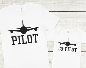 Passende Vater & Sohn Shirts, Pilot und Co-Pilot Shirt Set für neue Väter, Ehemann Papa Held Geschenk, passende Familienoutfits
