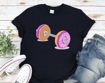 Donut barbell T-shirt, Gym Sports Weight Lifting Weightlifter Tshirt, Funny Sports Training Fitness CrossFit, Donut Food Shirt, Foodie Shirt
